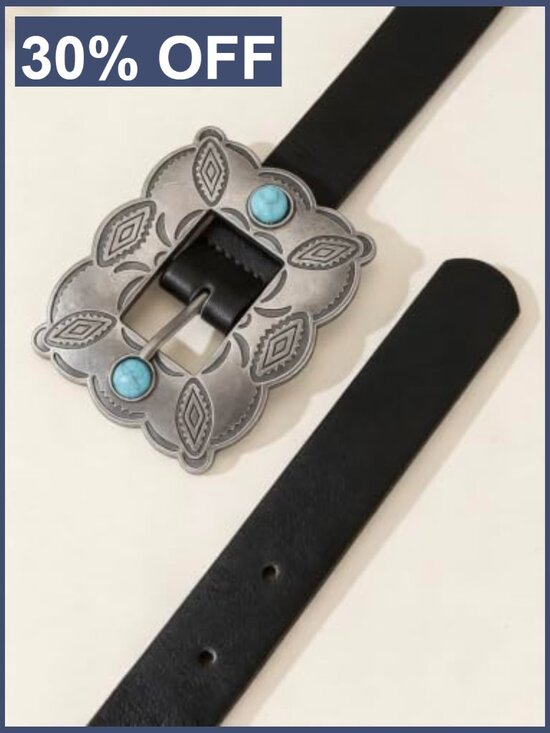 Turquoise Concho Western Belt Faux Leather Cowgirl Belt Adjustable
